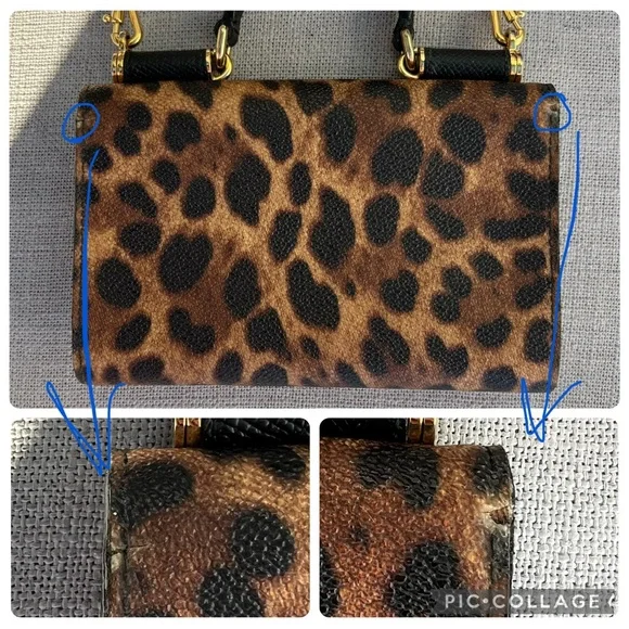 DOLCE GABBANA Dauphine Leopard Print Mini Miss Sicily Chain Wallet Brown Black - Picture 6 of 11